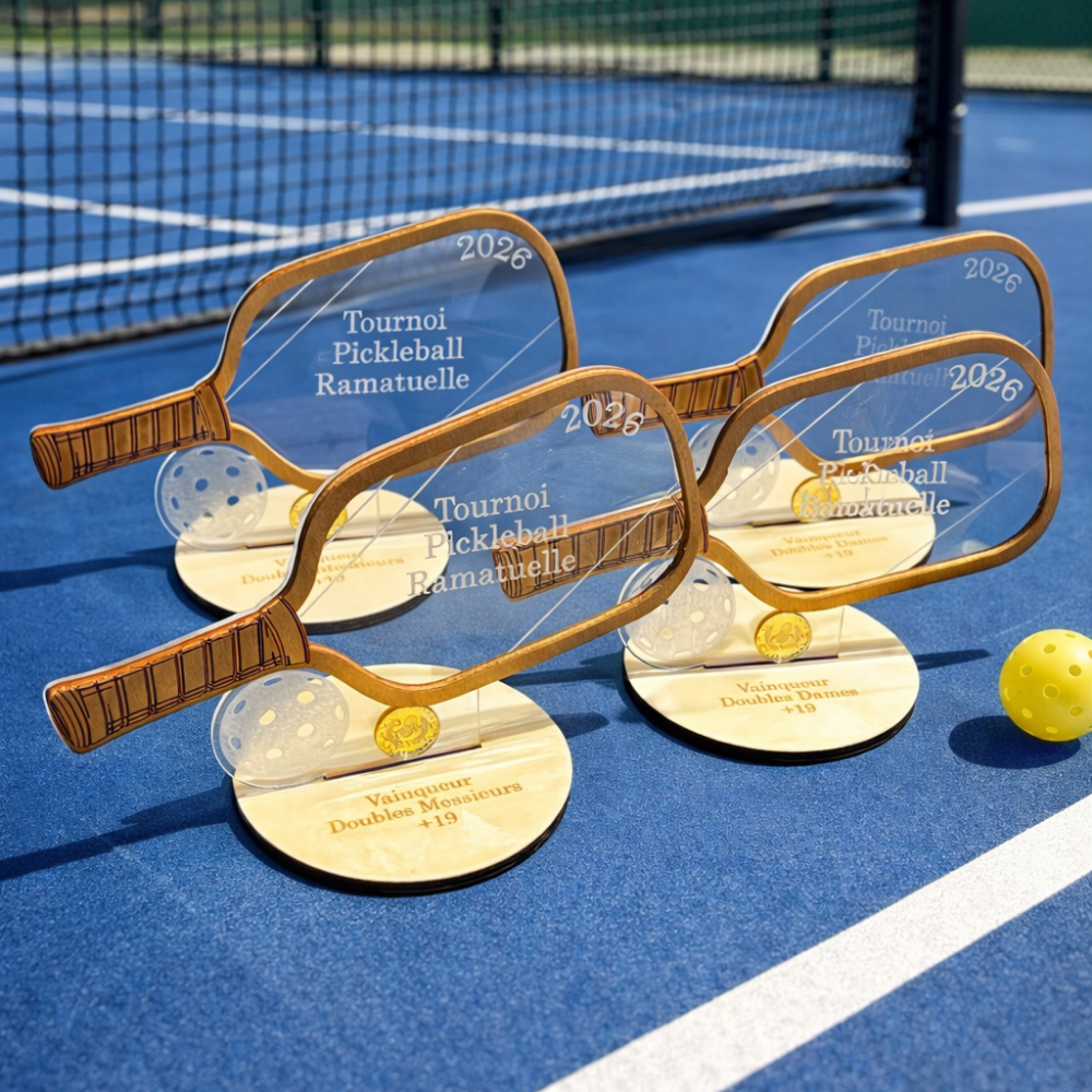trophee pickleball bois et plexiglas personnalisable ramatuelle