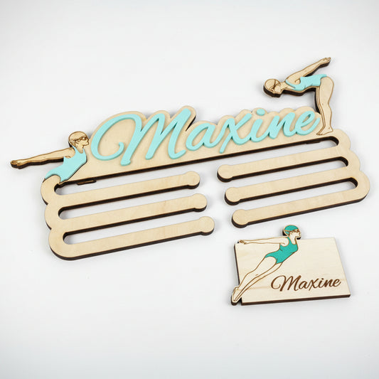 porte medaille en bois personnalisable natation 