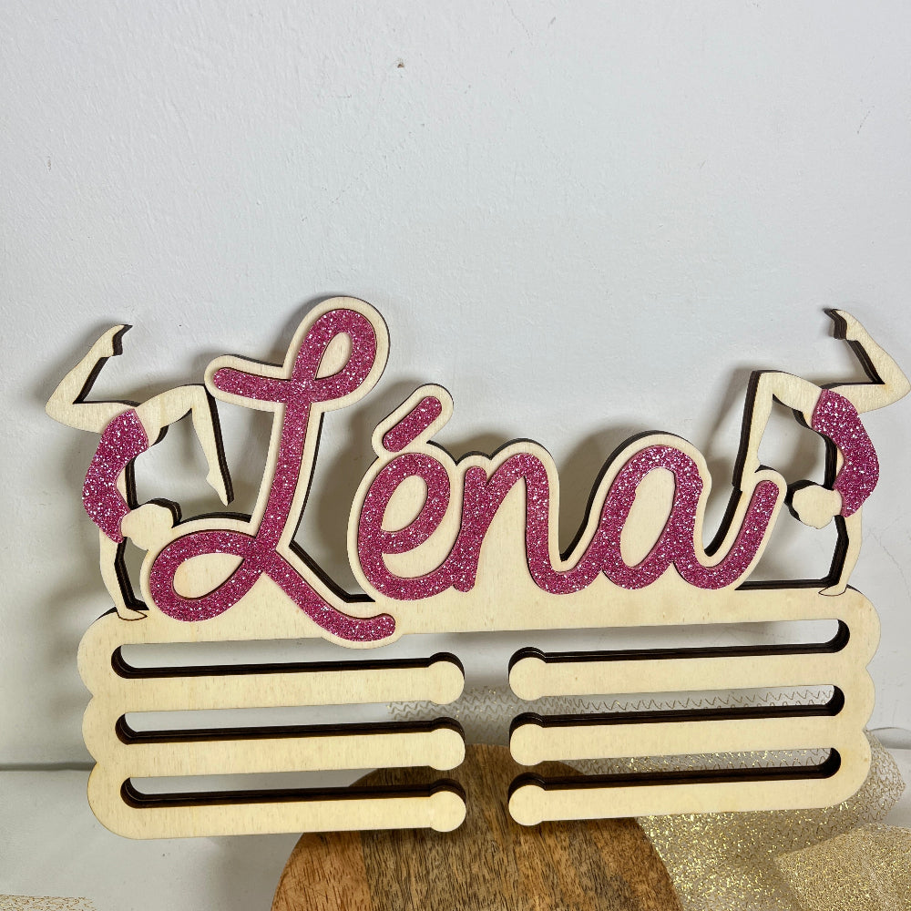 porte medaille gym paillette bois personnalisable