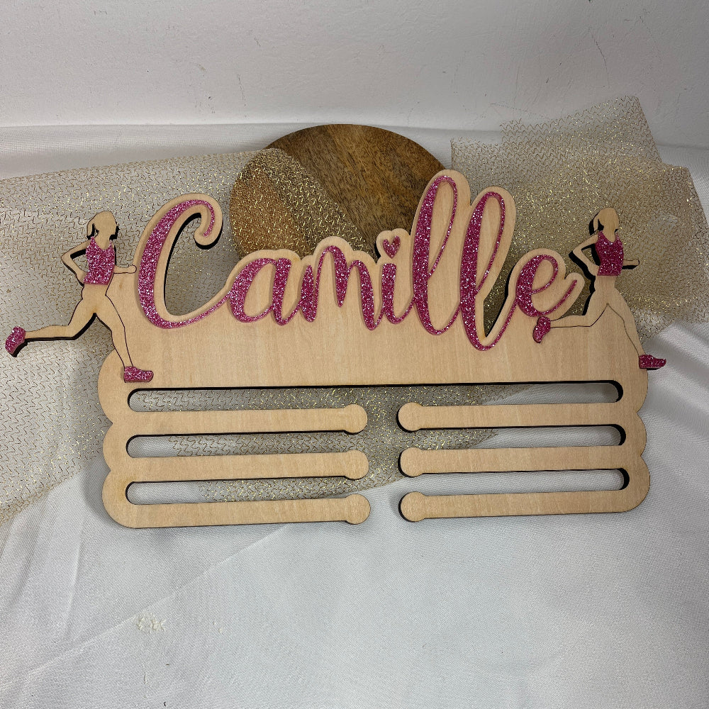 porte medaille running paillettes rose