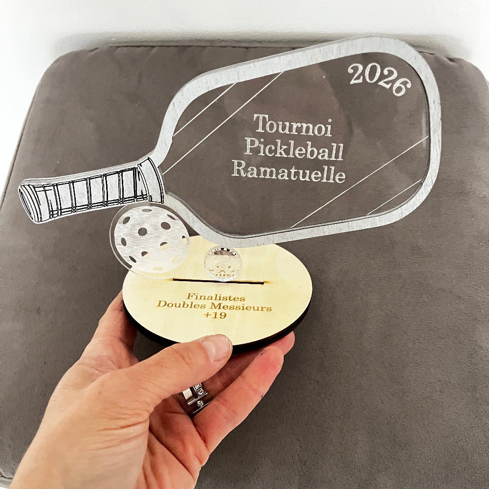 trophee pickleball bois et plexiglas personnalisable