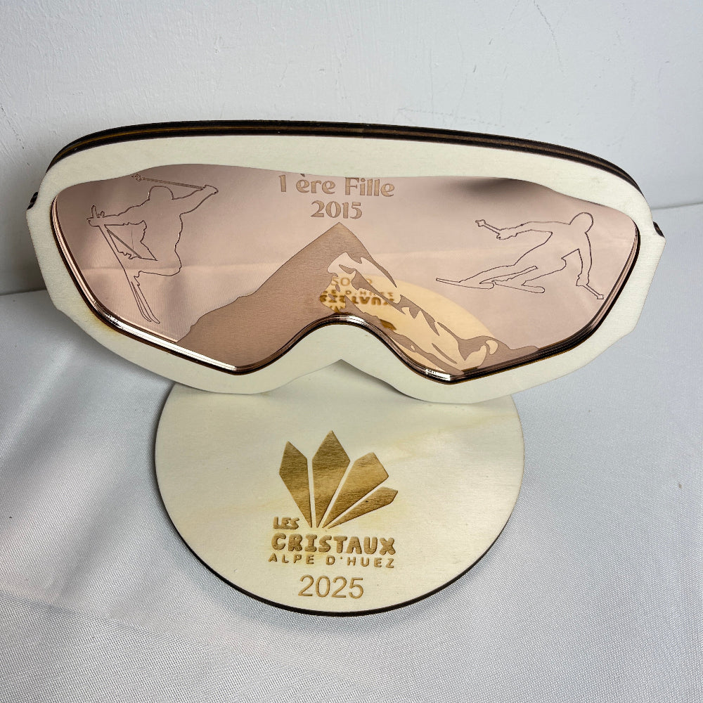 trophee ski bois et plexiglas rose gold