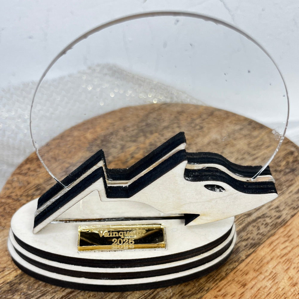 trophee tennis bois et plexiglas rond avec logo